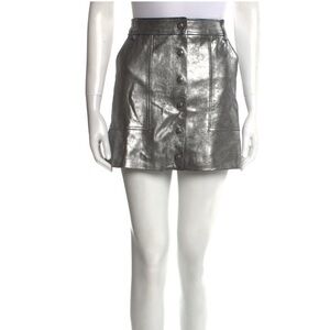 Frame silver mini skirt lamb leather button down